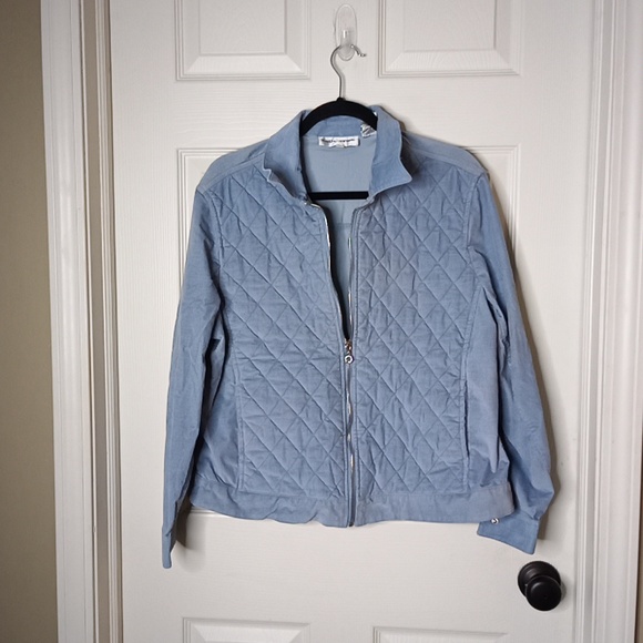 Cathy Daniels Jackets & Blazers - CatHy Daniels Powder Blue Quilted Corduroy Full Zip Jacket Like Blazer Sz. L
